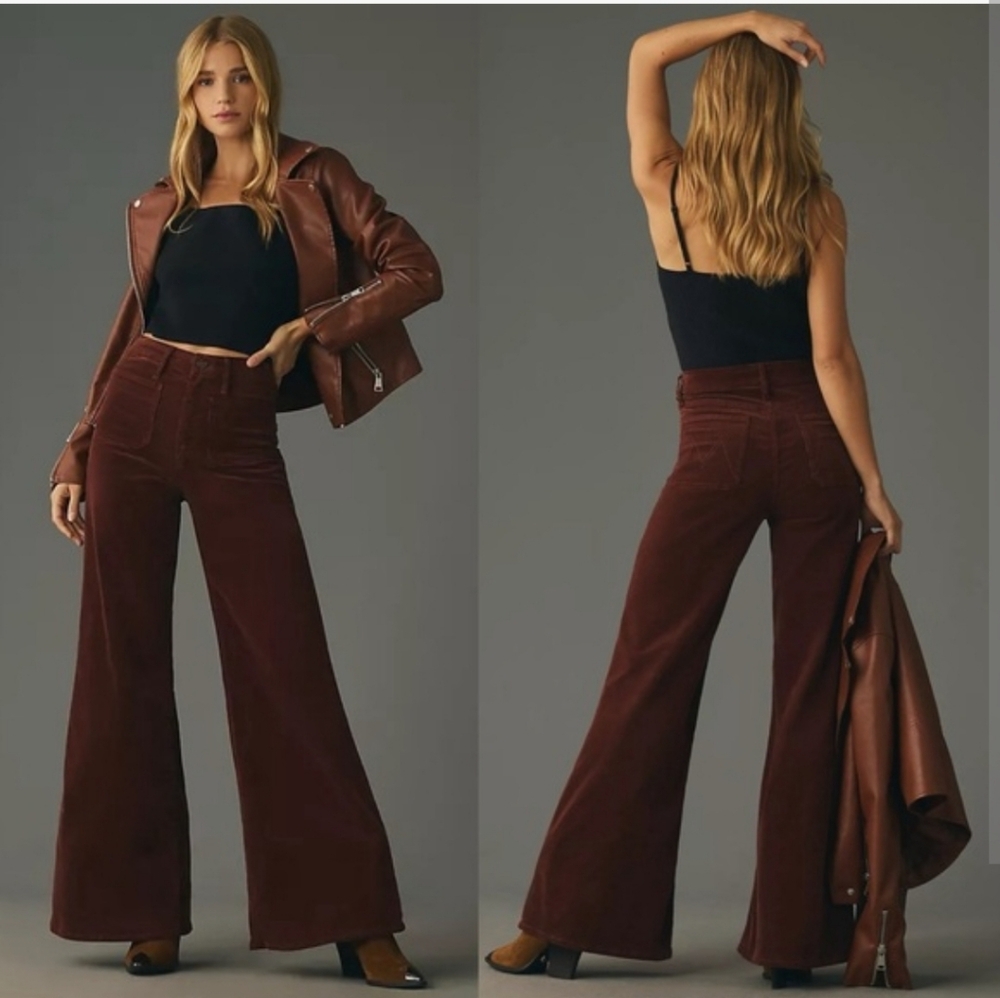 MOTHER Chocolate Brown High-Waist Corduroy Flare Pants